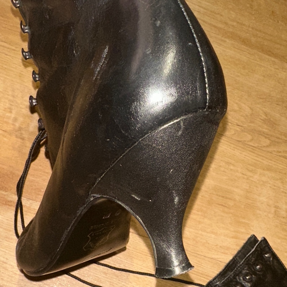Vtg Vintage POPPIES 90's Goth Victorian Granny Pointed Black Leather Boots sz 9 - Picture 8 of 10
